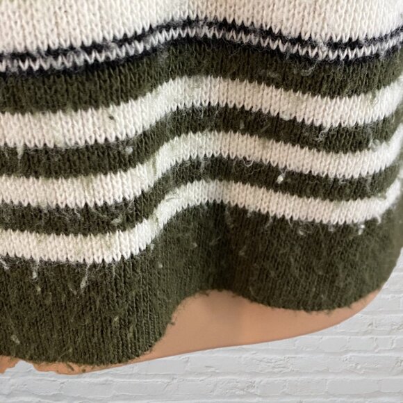 VINTAGE SUGAR -- Sweater, Lightweight, Green and White Striped, 3/4 Sleeves - Picture 7 of 16